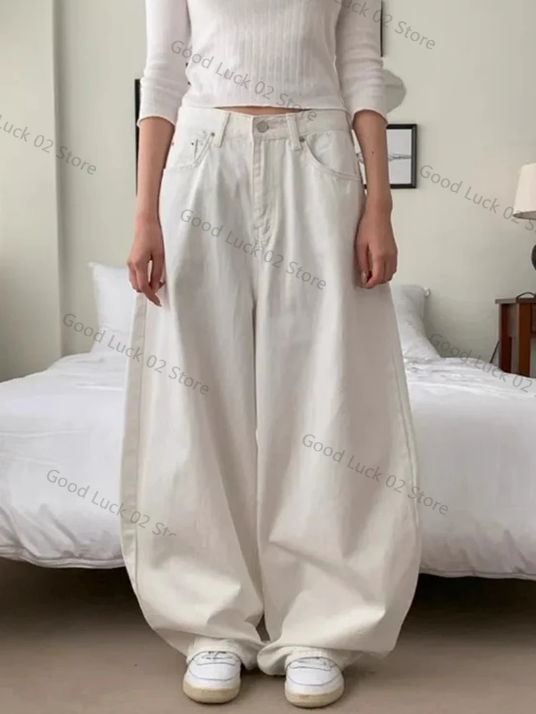 2025 جينز نسائي فضفاض با كيت عقدة تصميم ربيع جديد Sle عادية عالية الخصر بنطال ذو قصة أرجل واسعة لون نقي