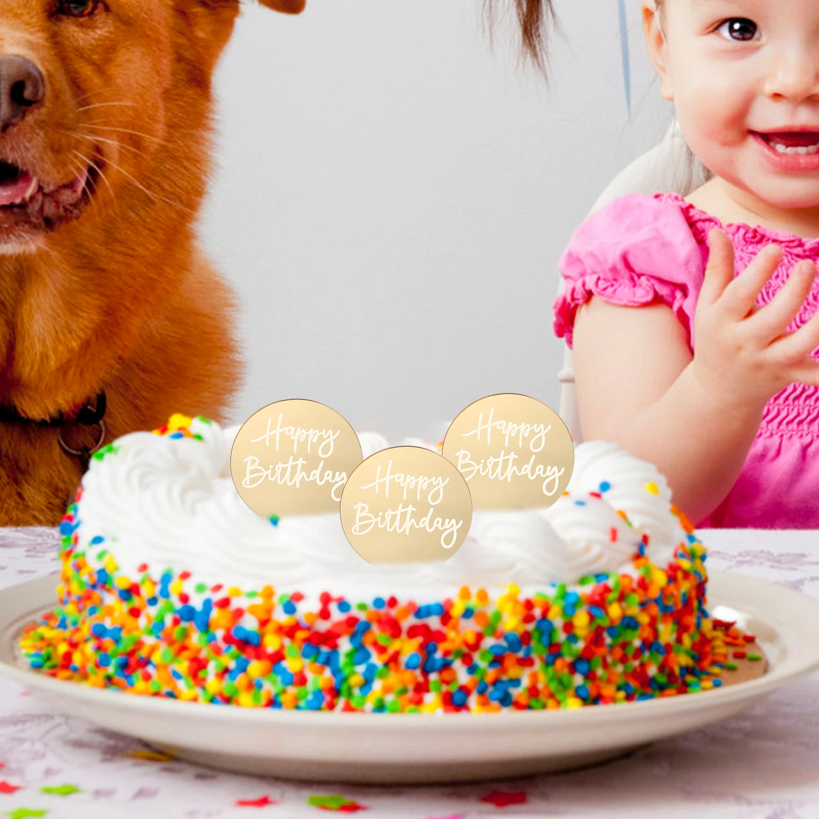 

20 Pcs Birthday Cake Decoration Delicate Cupcake Discs Acrylic Round Toppers Paper Happy Engraved Party Supplies