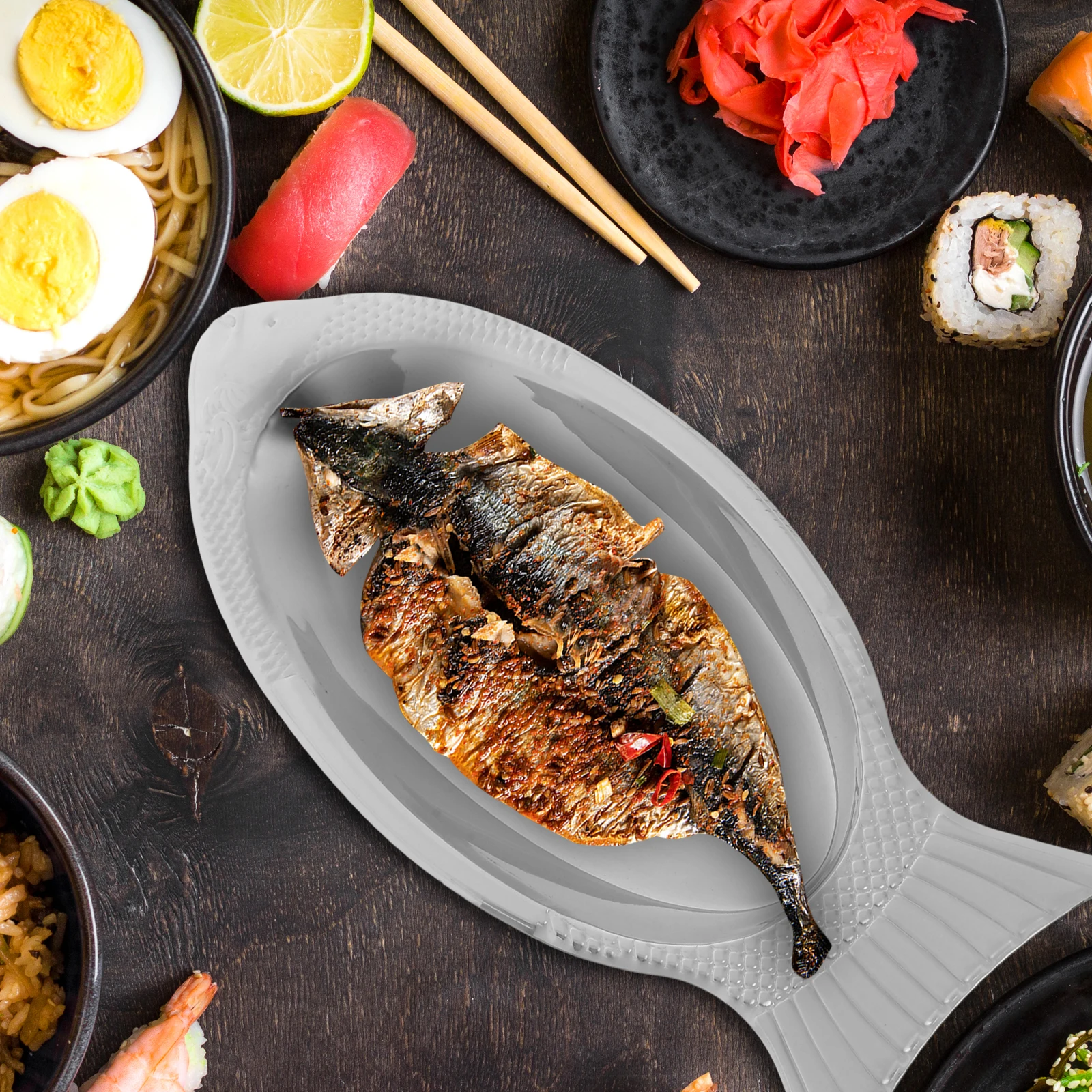 

1pc Stainless Steel Shaped Plate 34cm Magnetic Steamer Strong Kitchen Fish Serving Dish Barware Food Tray Storage