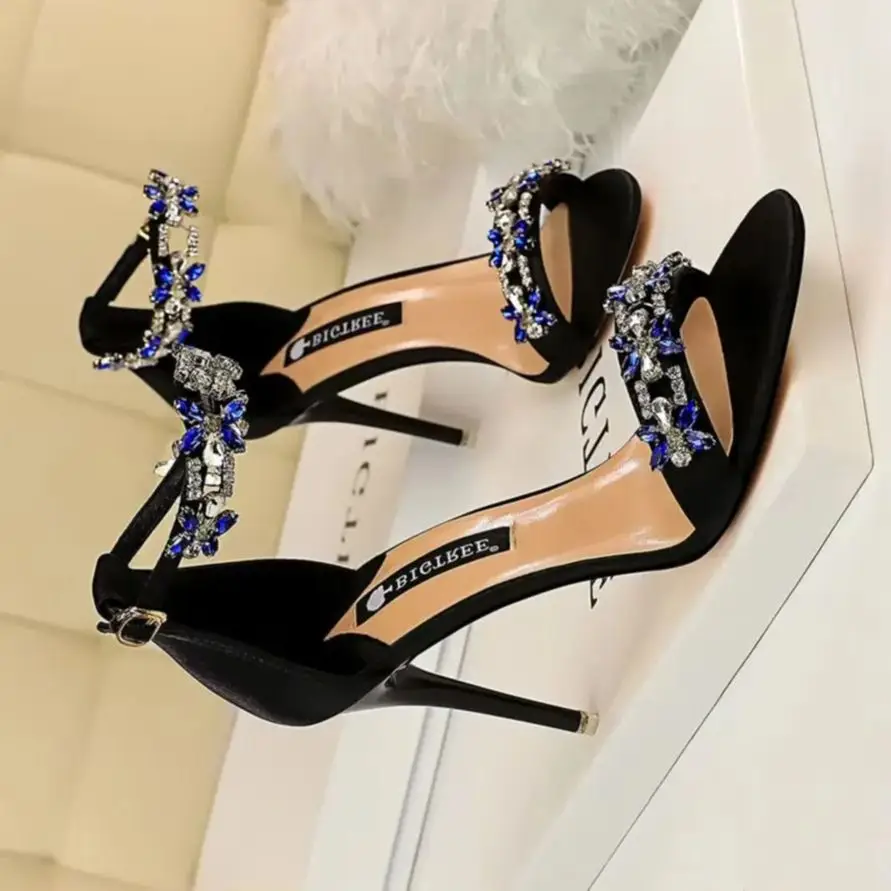 

BIGTREE Shoes Open Toe Rhinestones Sandals Women 2025 New Designer Sexy High Heels Sandals Female Shoes Summer Heeled Sandals