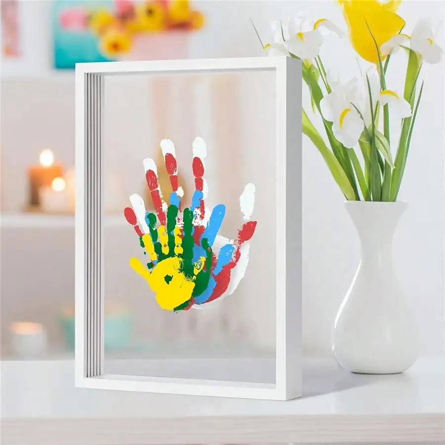Family Handprint Set - DIY Handmade Gift White Wooden Photo Frame - Family Gift - New Parents' Gift, Fun Mom's Gift