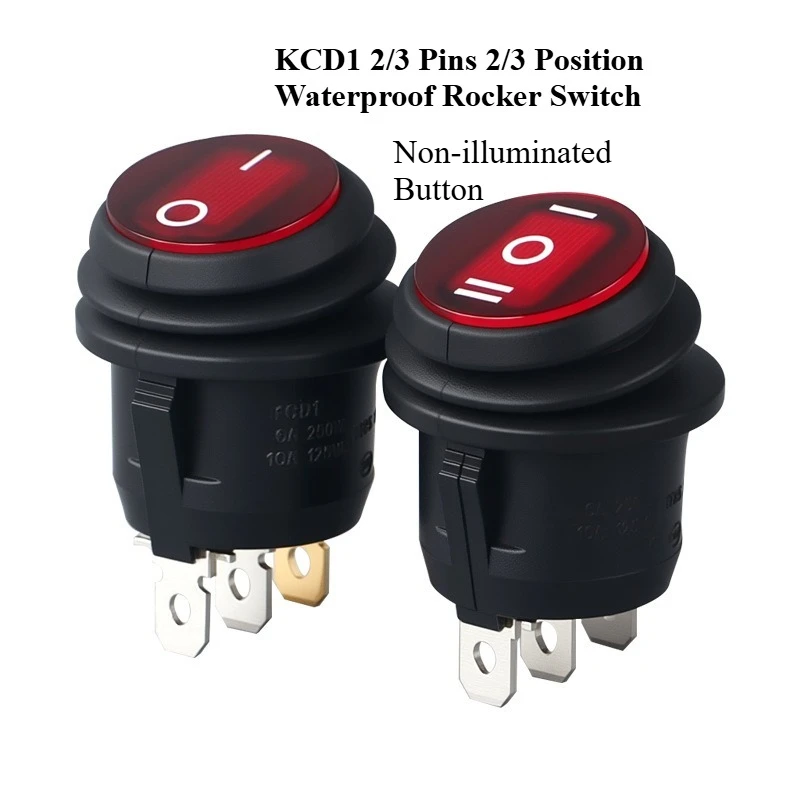 KCD1 2/3 Pins 2/3 Position Waterproof Rocker Switch 6A250V Round Non-Lighted Switch for Household Appliance Industrial Equipment