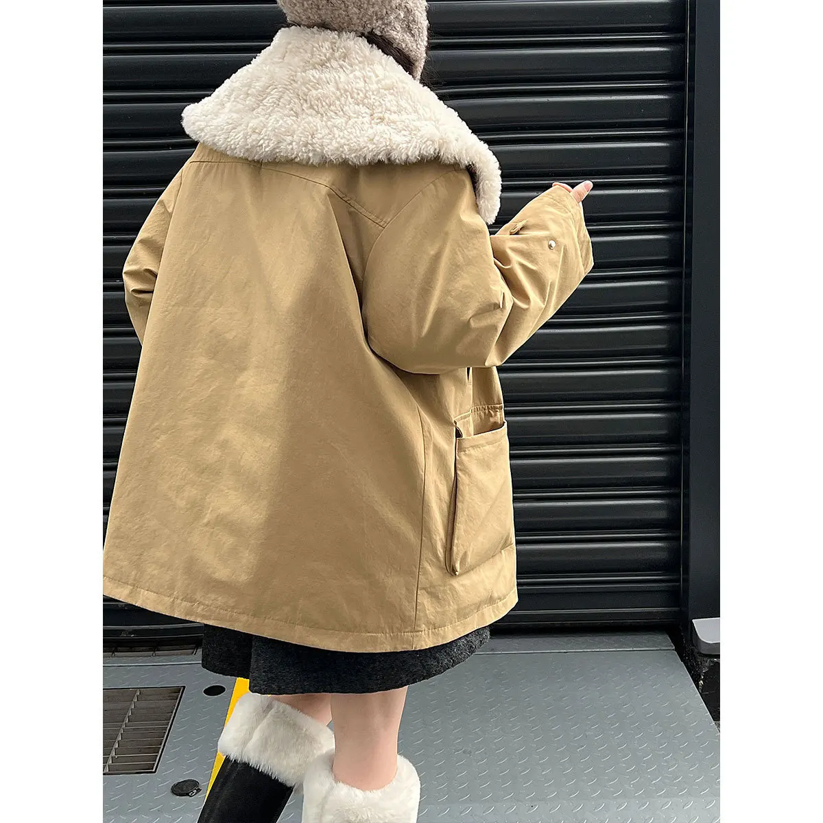 UMI MAO Style coréen manteau intérieur laine d'agneau + doudoune épissée pour femmes hiver mi-longue Parka doudoune Femme