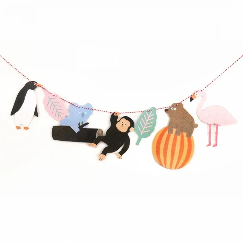 1pc Pull Flag 2m Rope Tropical Rainforest Animals Koala Bear Monkey Flamingo Child Penguin Birethday Party Kindergarten Decor