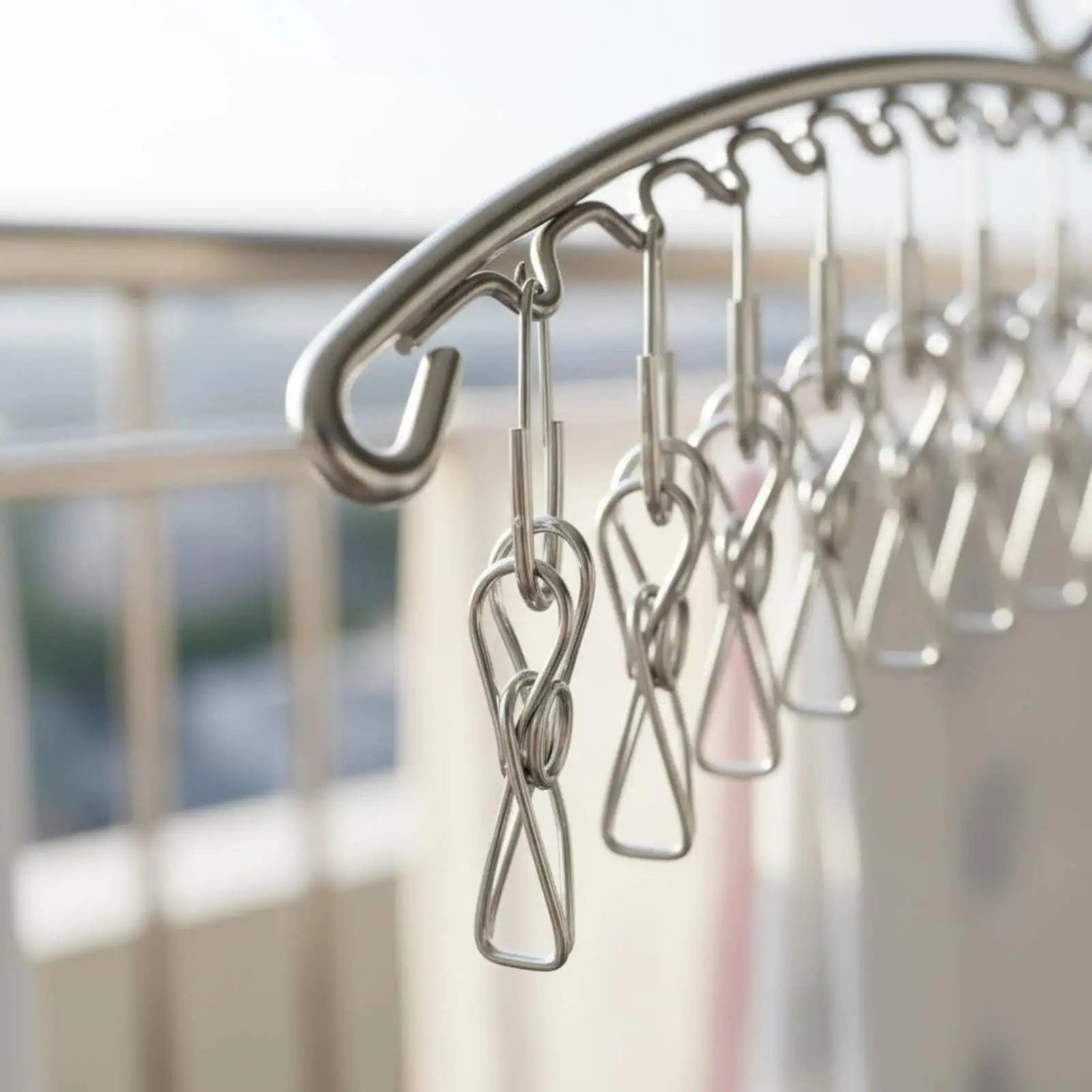Space-saving Vertical Sock Drying Rack Stainless Steel Laundry Hanger with Clips for Balcony Rail Indoor Use