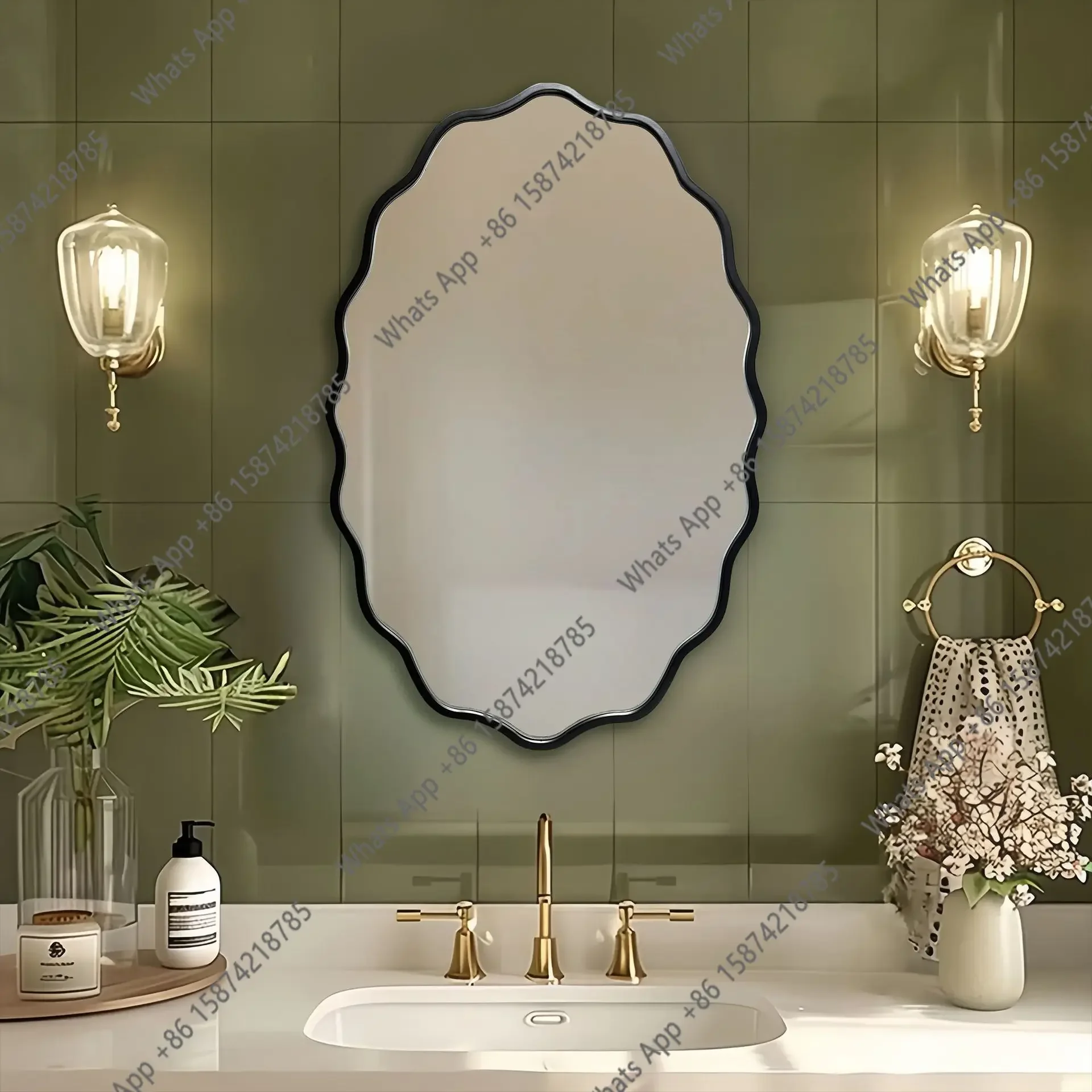 W Light Luxury Wall-mounted Bathroom Mirror Bedroom Wall-mounted Special-shaped Makeup Mirror European Living Room French Mirror