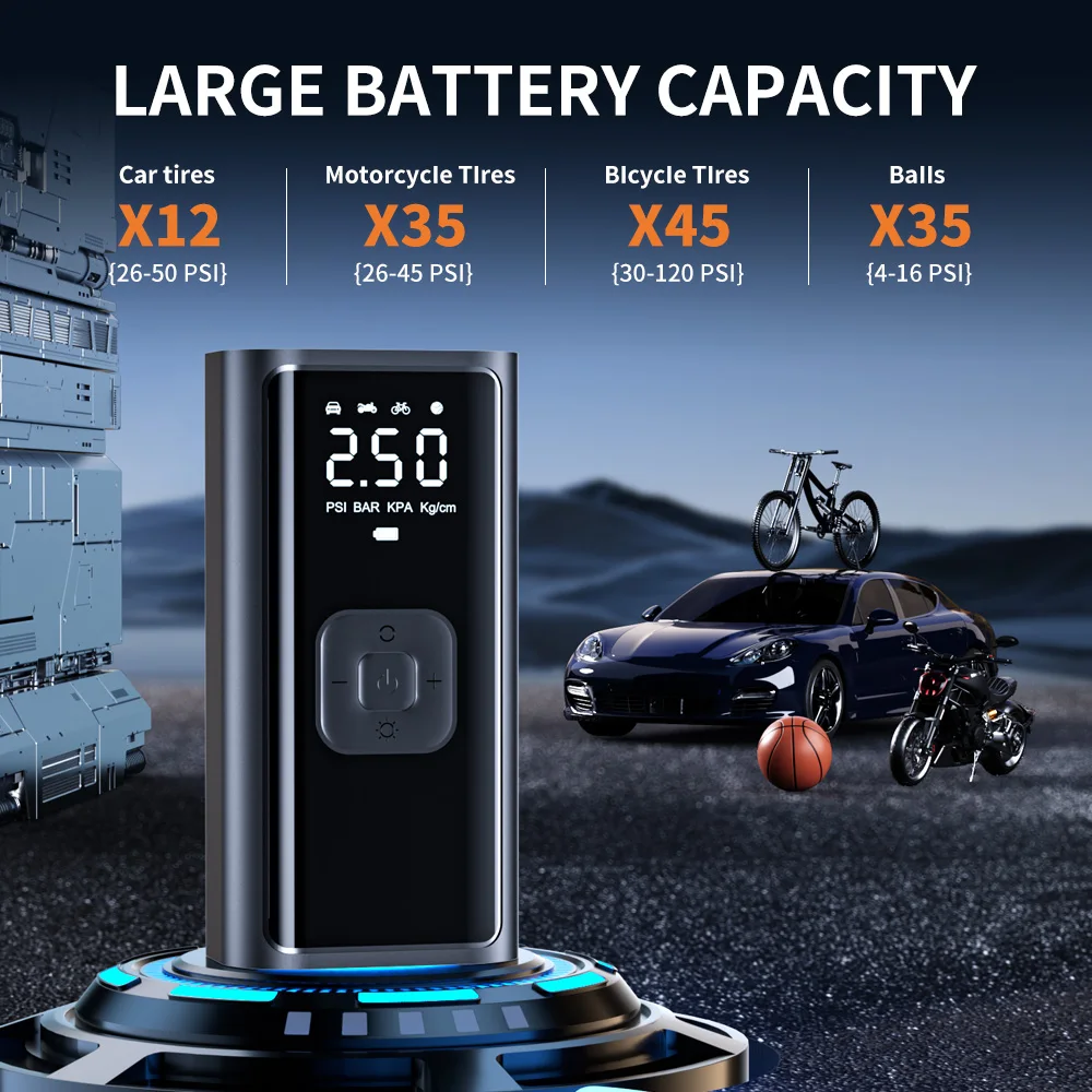 

YIJU портативный насос для накачивания шин, перезаряжаемый электрический насос для автомобиля, велосипеда, цифровой воздушный компрессор, насос для накачивания футбольного мяча