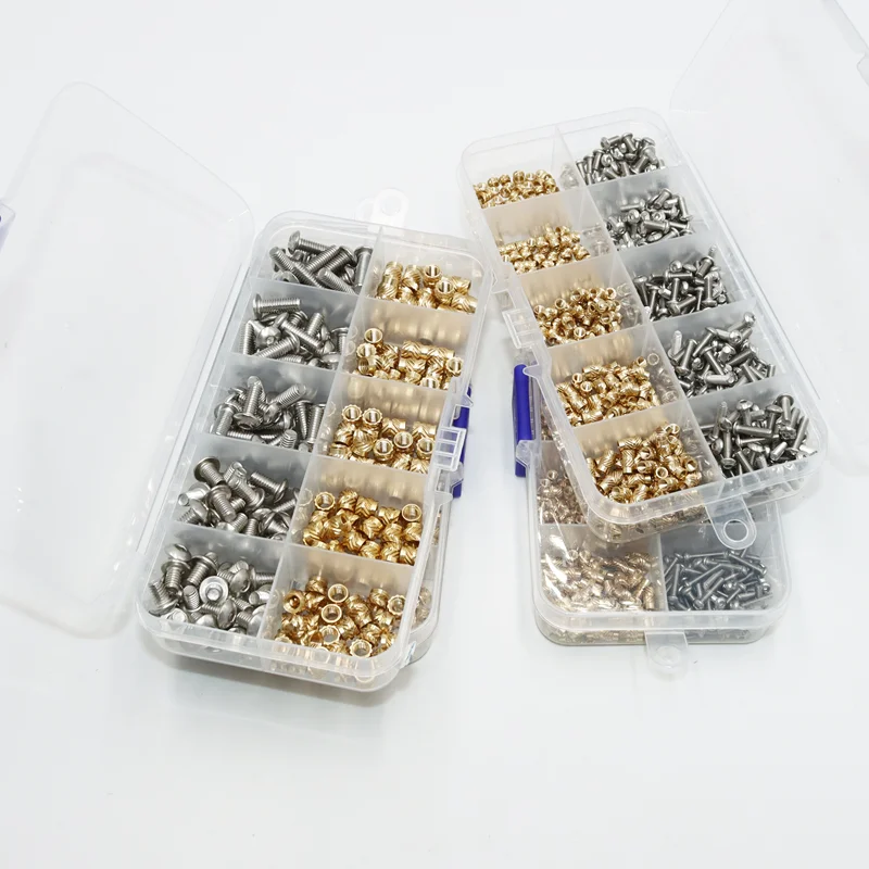 Brass Heat Set Insert Nut Bolt Kit Thread Embedment Copper Nuts and 304 Stainless Steel Hex Socket Screw Hot Melt M2 M2.5 M3 M4