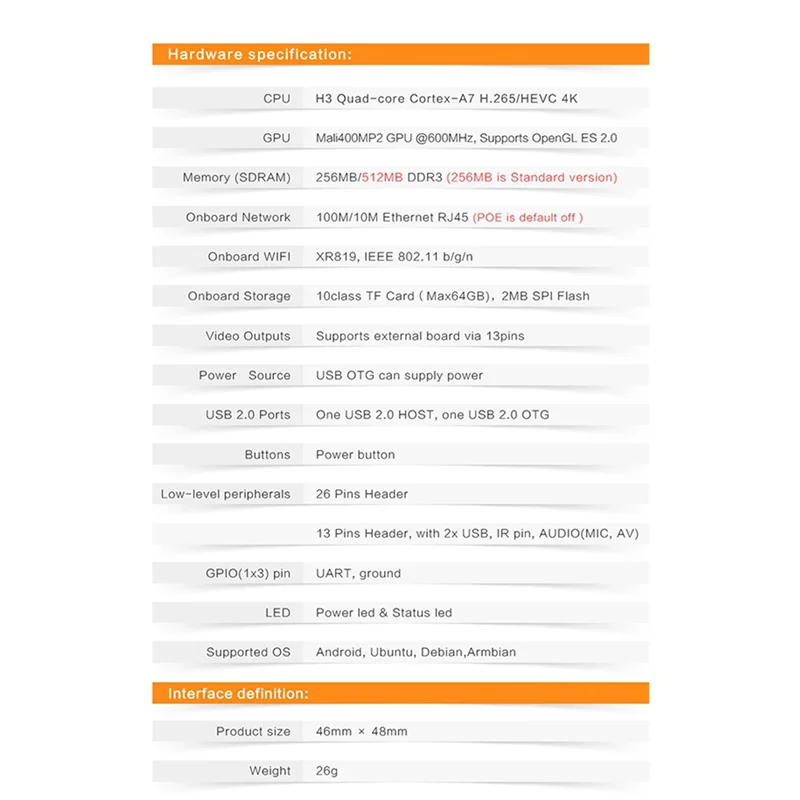 

A29F-5X для четырехъядерного процессора Orange Pi Zero LTS 512 МБ H3, одноплатный компьютер с открытым исходным кодом, работание на базе Android 4,4, Ubuntu, изображение Debian