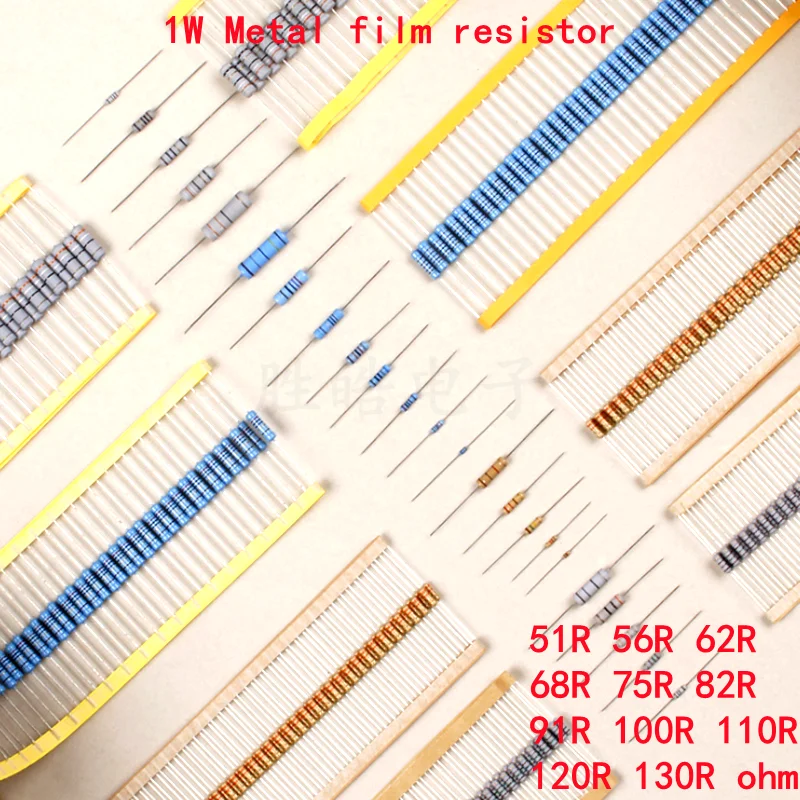 

20piece 1W Metal Film Resistor New 1% 51R 56R 62R 68R 75R 82R 91R 100R 110R 120R 130R Ohm Accurate High Good Quality Ohms DIP