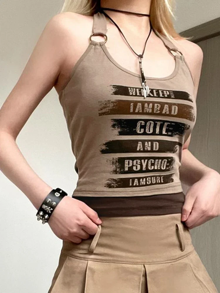 المرأة خمر إلكتروني طباعة الدبابات الصيف Y2K مشبك المرقعة الرسن سترة الشارع الشهير عادية كل مباراة سيدة الصدرية القمم