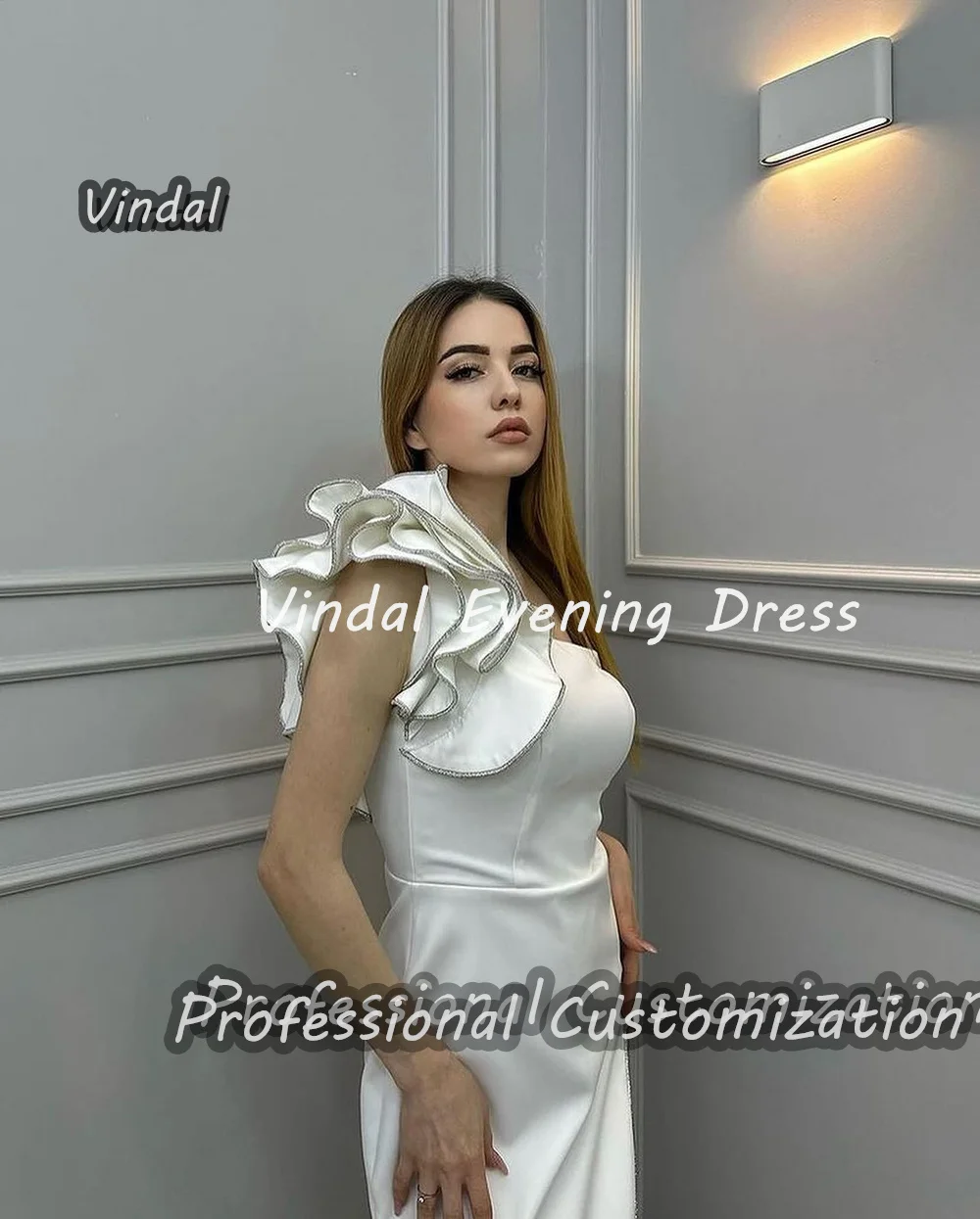 Vindal Evening Dress One Shoulder Floor Length Mermaid Built-in Bra Elegant Crepe Short Sleeves Saudi Arabia For Woman 2024