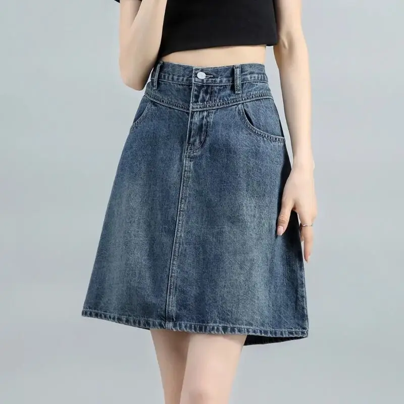 Hot 2026 Spring Summer New Women Clothing Korean Version Half Body Denim Skirt Fashion Versatile High Waisted A-Line Denim Skirt