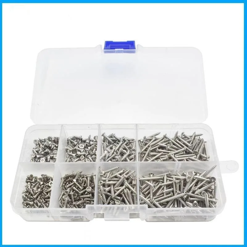 800Pcs M2 Carbon Steel Nickel-Plated Phillips Countersunk Head Self-Tapping Screws Assortment Kit (4-20mm)