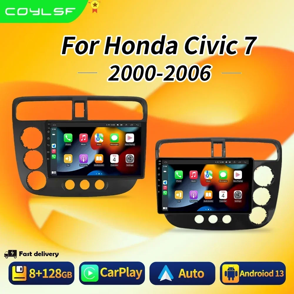 

Car Radio For Honda Civic 7 LHD RHD 2000 - 2006 Carplay Navigation GPS Android Auto Stereo 5G Wifi Video Bluetooth No 2din DVD