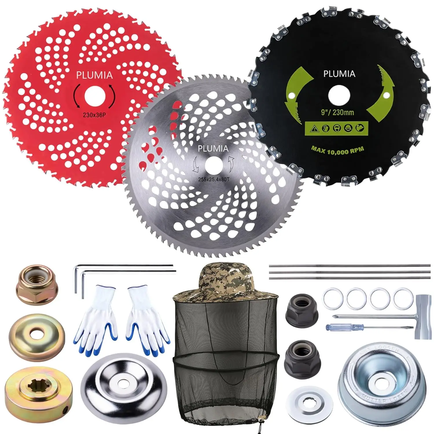 

9" x 20T Steel Round Chainsaw Blades, 9" x 36T Carbide Tipped, 10" x 80T Carbide Tip with Adapter Kit for Cutter and Trimmer