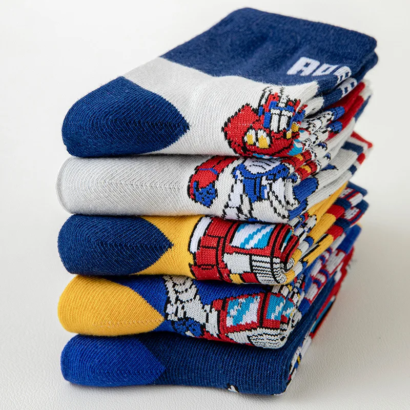 5 paia di calzini Hasbro Transformers in cotone pettinato primavera e autunno calzini traspiranti per ragazzi calzini creativi a tubo centrale accessori nuovi