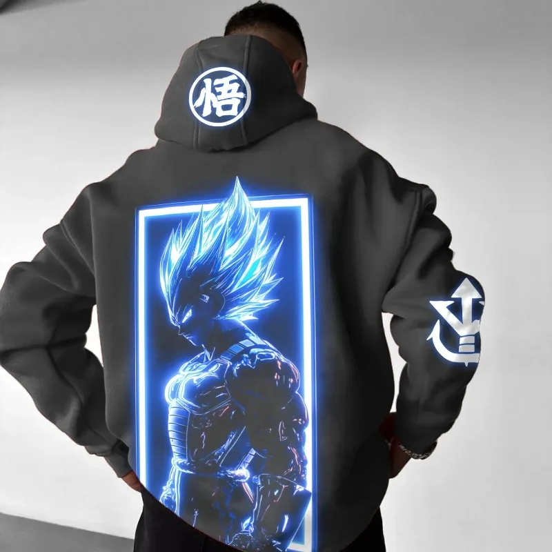 

Мужская худи из чистого хлопка с принтом Dragon Ball Z, коллекция Весна 2026 - Супер Сайян Синий Вегета, оверсайз, повседневная унисекс-модель и детская уличная одежда