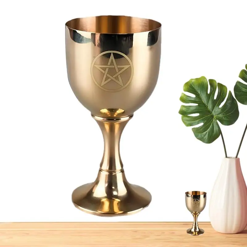 Pentagram Goblet Witchcraft Golden Brass Tableware Divination Astrology Holy Grail Ceremony Props