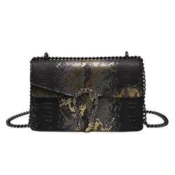 Retro Snake Pattern Chain Crossbody Bag Handbags For Women 2023 New Premium Small Square Bag Korean Trendy Ladies Shoulder Bag