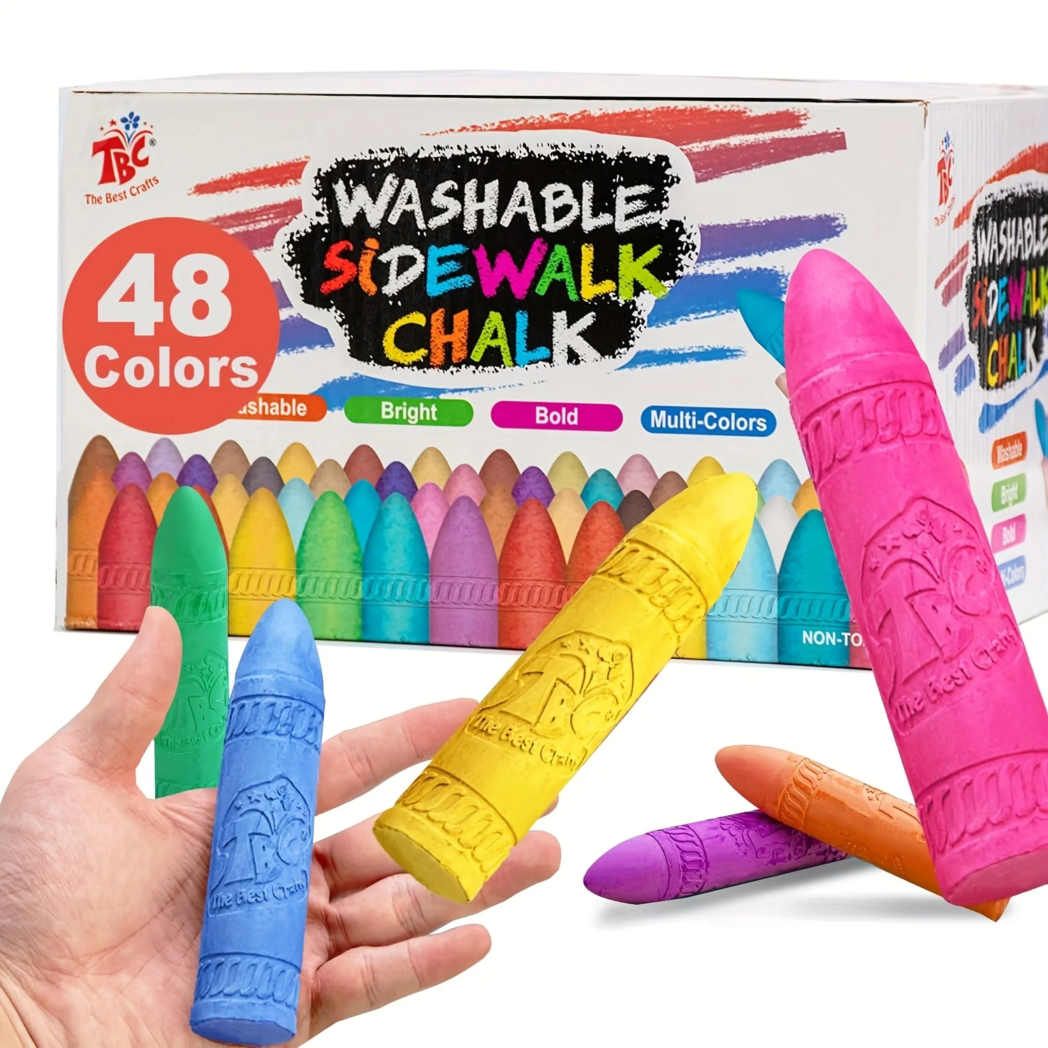 TBC The Best Crafts Chalks 48pcs Washable Outdoor Chunky Chalk Sidewalk Giant Chalk SetNon-Toxic For Street Yard Blackboard Chalkboard Playground Games Drawing Painting