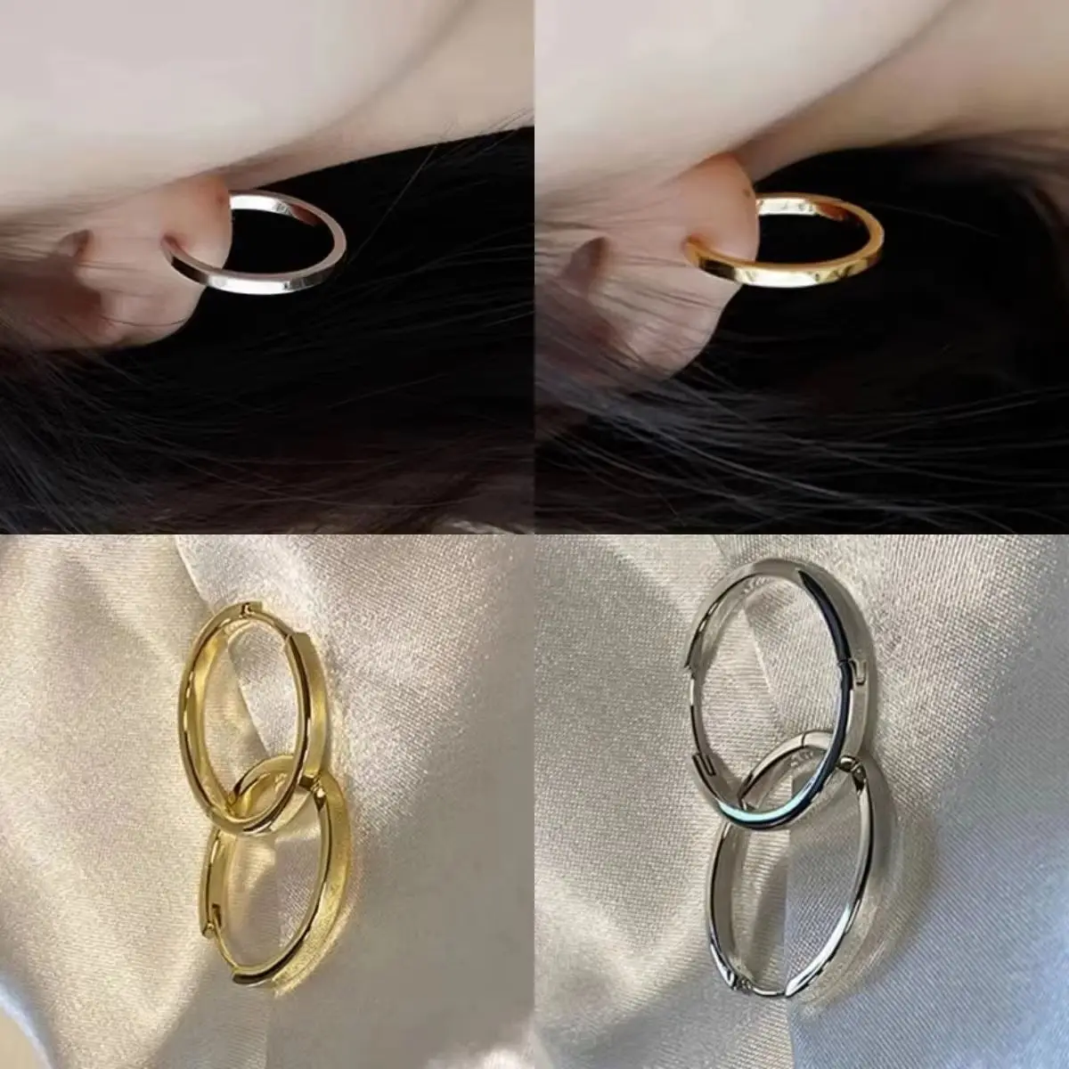 S925 فضة هندسية كريستال جولة هوب أقراط للنساء والفتيات لطيف دائرة حزب مجوهرات الإكسسوار #1