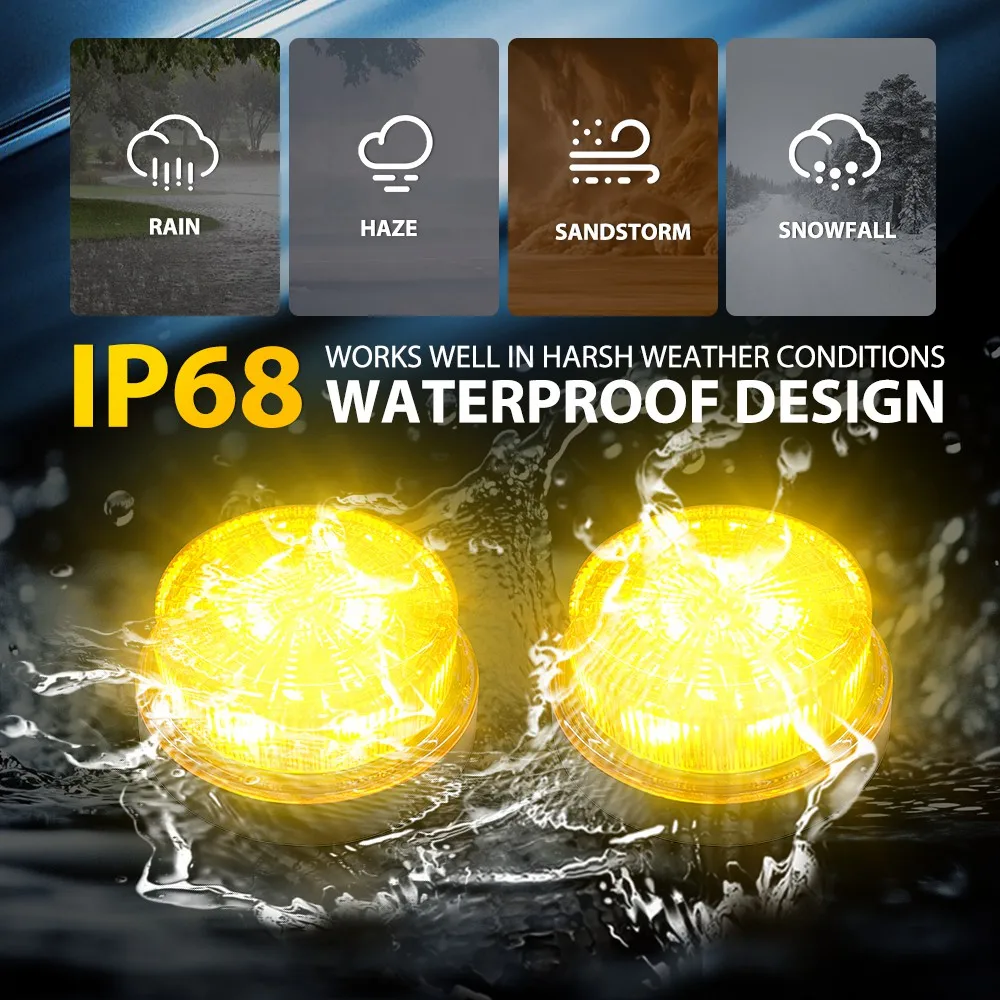 2x Truck Flashing Lights 12V 24V LED Trailer Side Marker Lights Tractor Strobe Lamp Amber Yellow Car Accessories Waterproof IP68