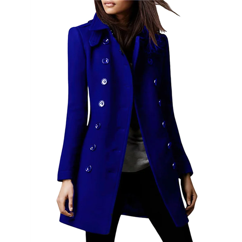 

Women's Winter Double Breasted Coat Elegant Lapel Collared Long Sleeves Blend Trench Pea Coat