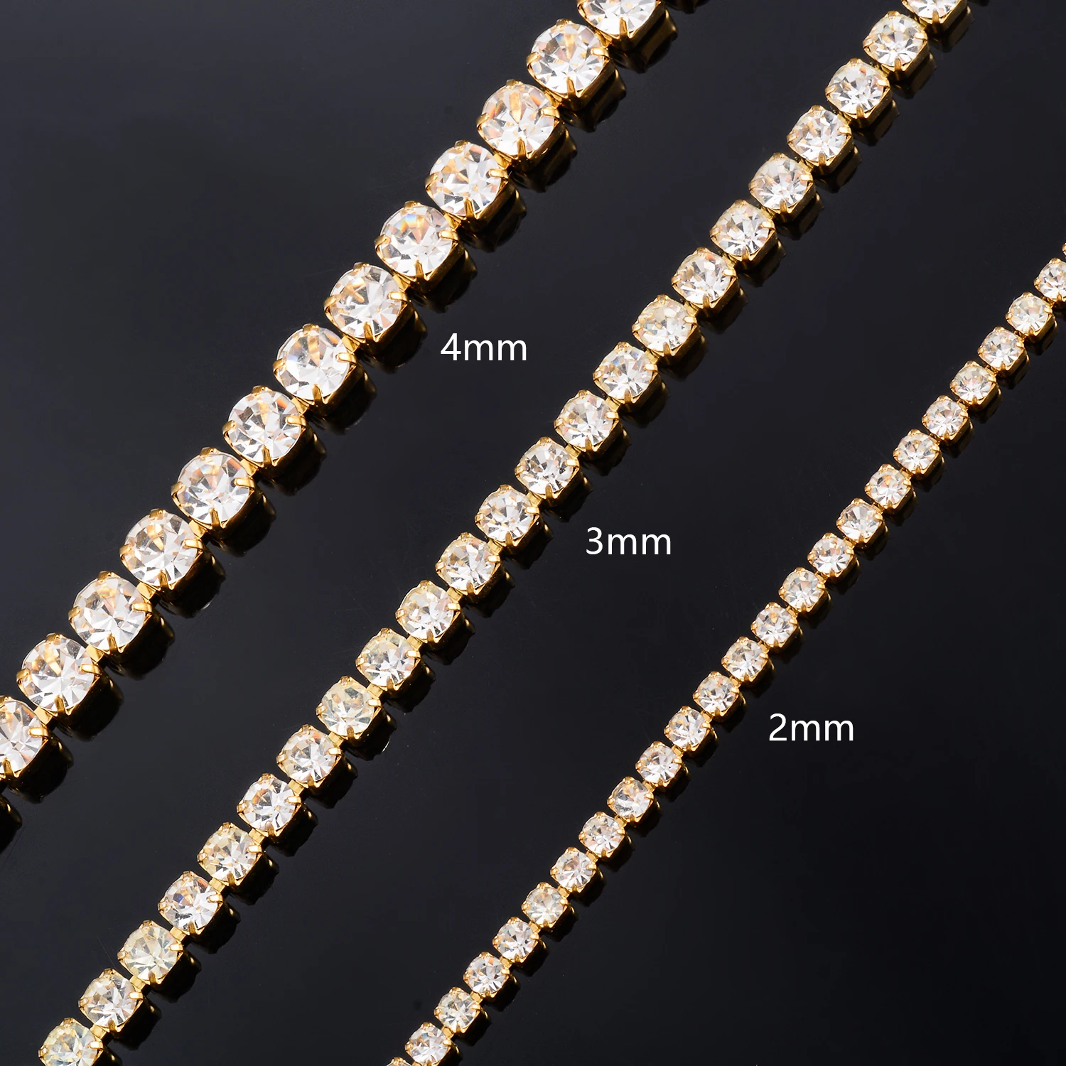 2mm/3mm/4mm Stainless Steel Cubic Zircon Shiny Crystal Chain Necklace Silver/Gold Color Women‘s Jewelry Gift DIY Accessories