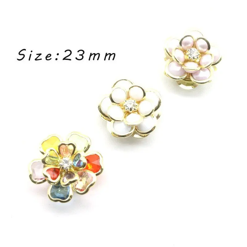 New 1Pcs 23mm Floral Cufflinks Shirt Buttons DIY Handmade Decoration Women\'s Diamond Studded Shirt Dress Alloy Accessories