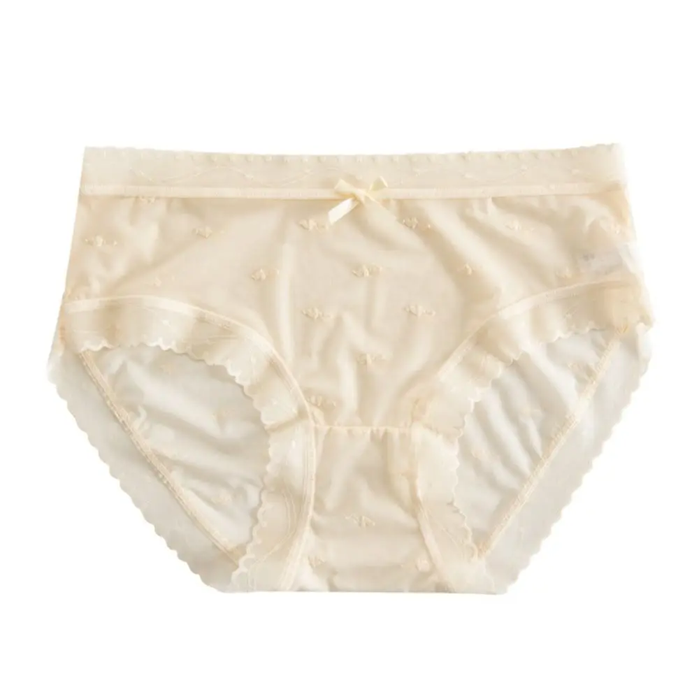 5 個メッシュ透明レースちょう結びパンティー薄い綿股シームレスブリーフミッドウエストパンツ下着女性のための