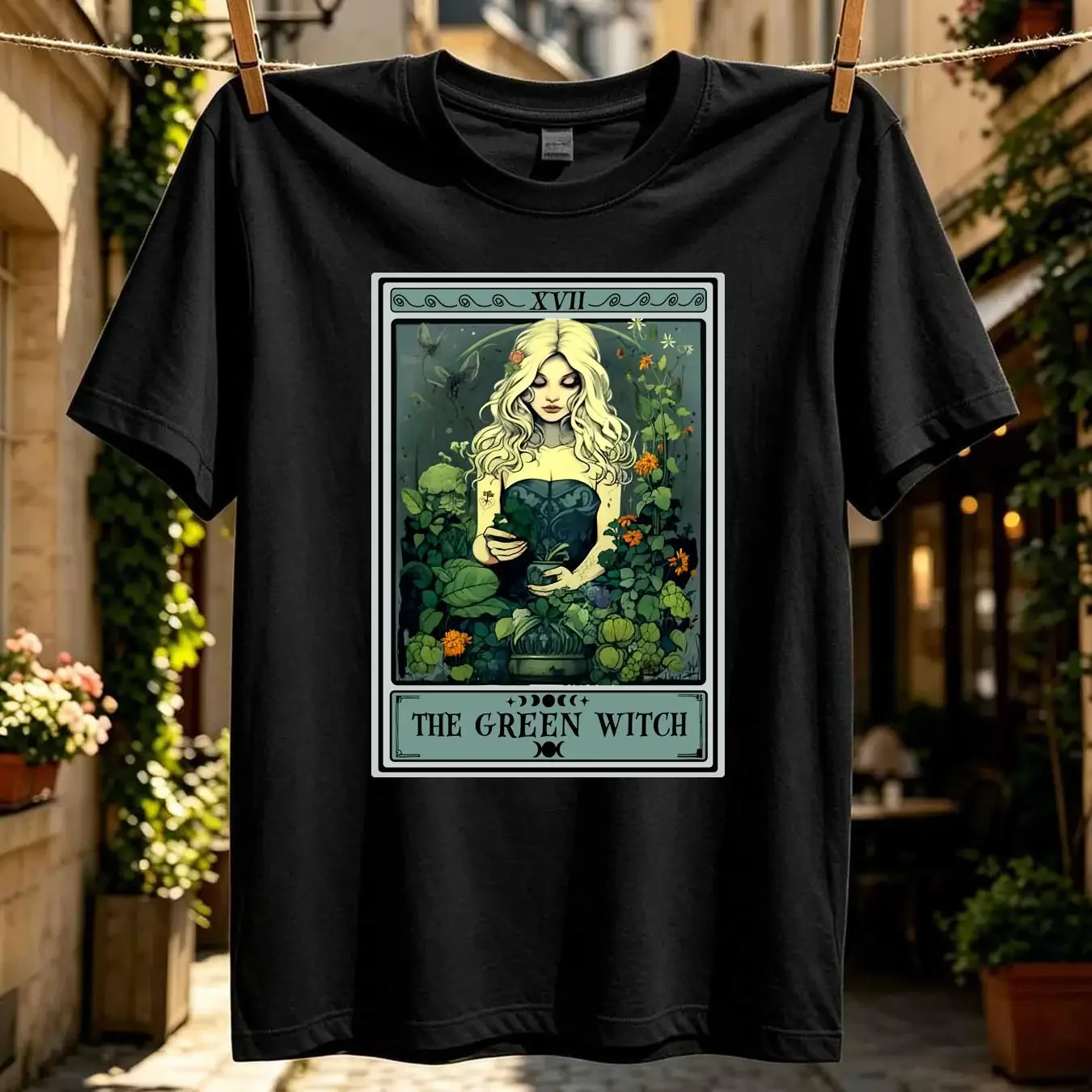 washed T Shirt The Green Witch Tarot Card Witchy Plant Lover s Herbology long or short sleeves vintage Washed Soft graphic