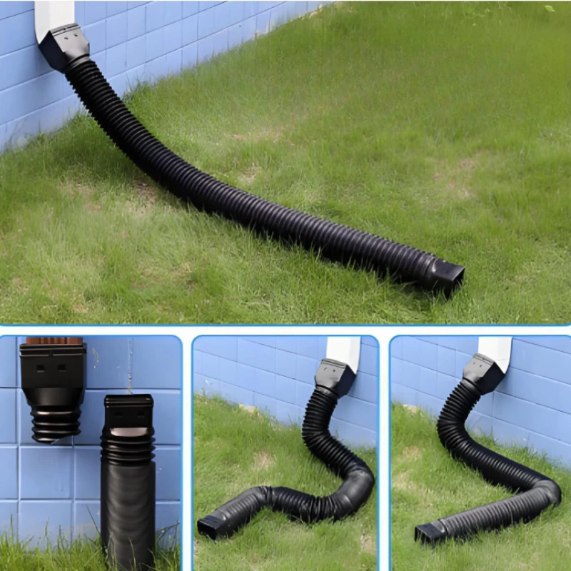 1set Adjustable Flexible Downspout Diverter Kit for Outdoor Rainwater Drainage Extension Pipe Gutter Downpipe Connector