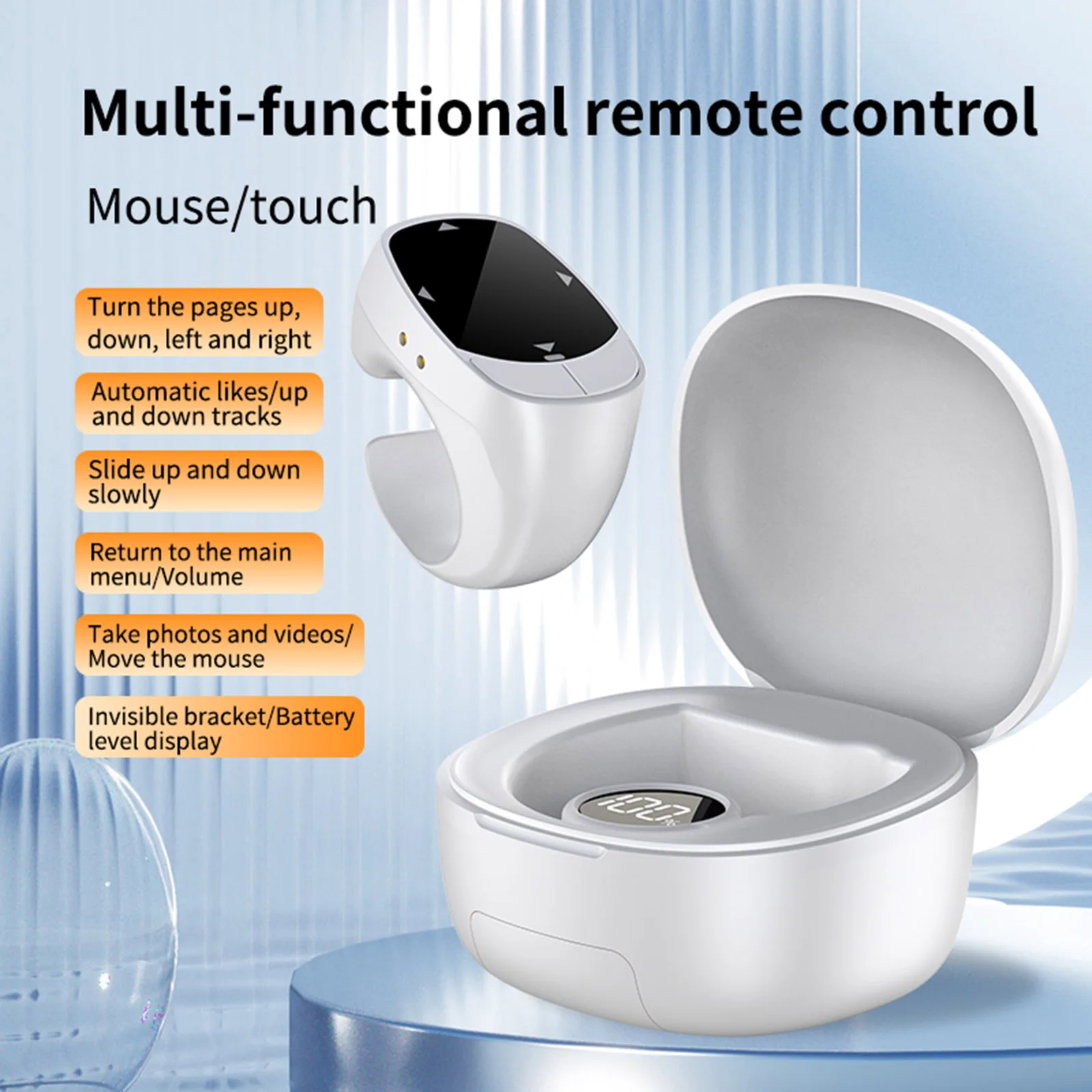 Remote Control BT Kamera Perekam Video Remote Penggulung Layar Sentuh Ring untuk iPhone Android