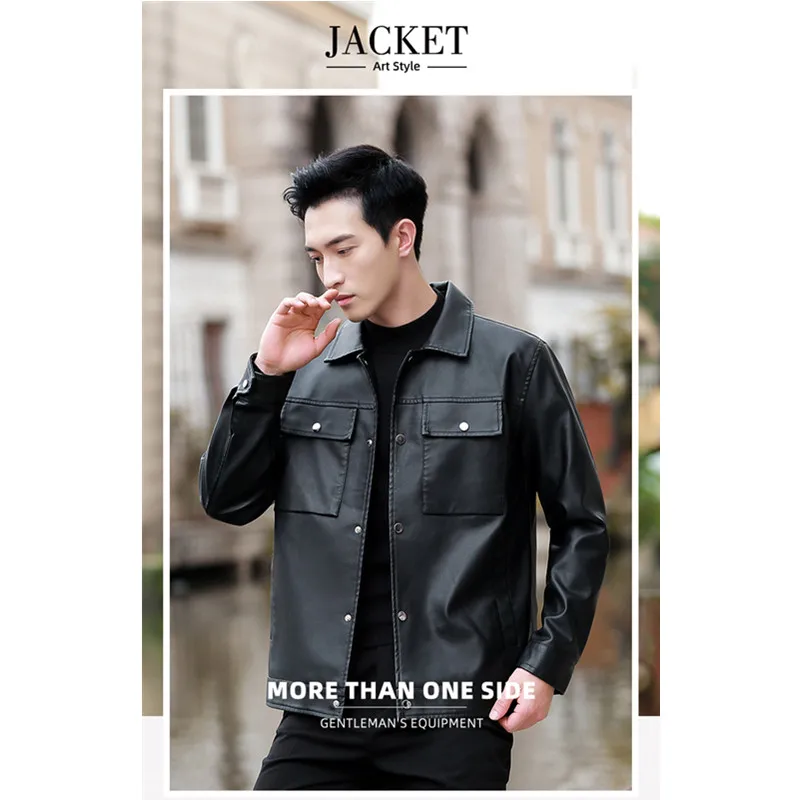 Roupas Masculinas chaqueta de cuero transpirable cómoda ropa de hombre de alta calidad moda Casual estilo ropa de calle Parkas con solapa