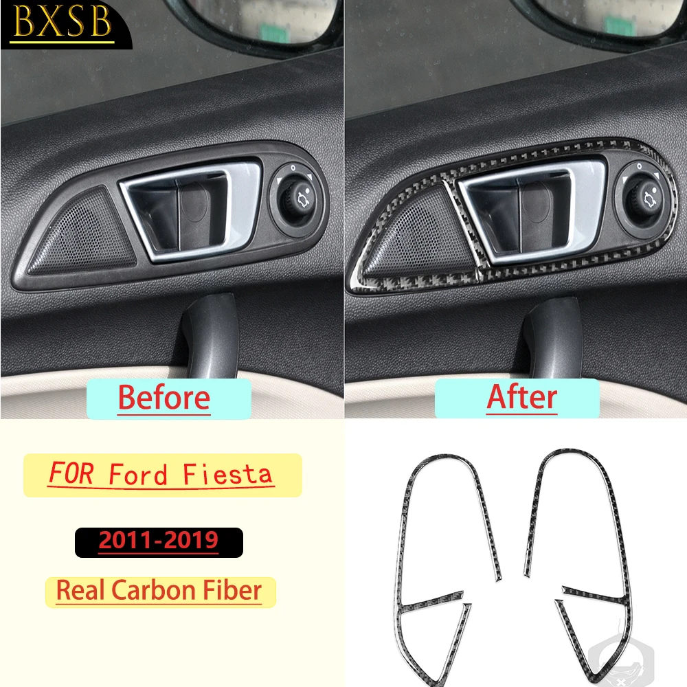 Real Soft Carbon Fiber For Ford Fiesta 2011-2019 Car Door Handle Surround Trim Cover Customizable Stickers Interior Accessories
