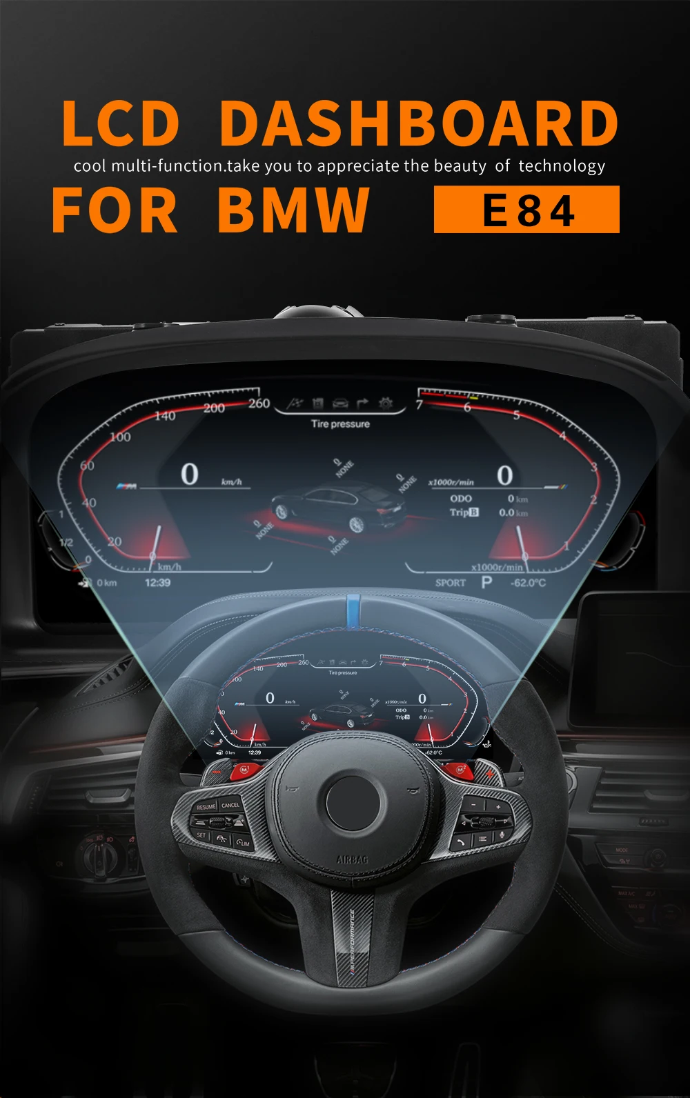 Wireless CarPlay Android Auto Dashboard Speedometer for BMW X1 E84 New LCD Instrument Cluster Virtual Cockpit Head-Up Display