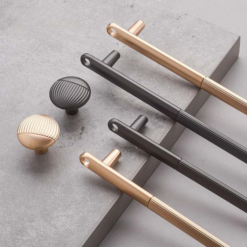 Nordic Copper Door Handle Zinc Alloy Strip Cabinet Handle Modern Minimalist Bathroom Cabinet Solid Wood