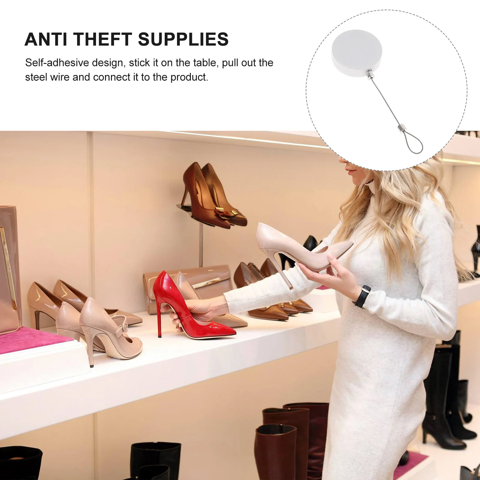 

5pcs Retractable Anti Theft Steel Wire Cable Holder For Mobile Phones Tablets Earphones Self Adhesive Security Lock Automatic