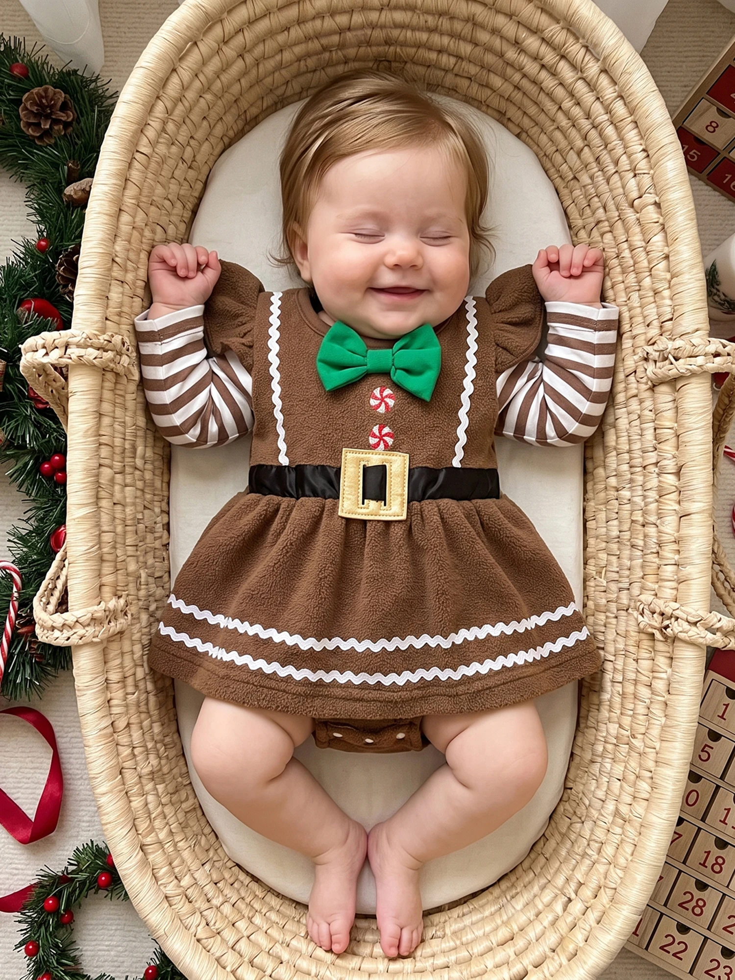 Baby Girl Christmas Gingerbread Man Bodysuit Gingerbread-Man Romper Romper Dress Long Dress Long Sleeve Durable Baby Girl