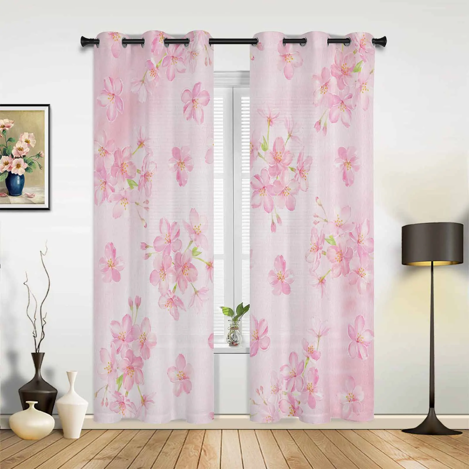 Watercolor Cherry Blossom Flower Window Curtains for Living Room Luxury Bedroom Curtains Coffee Dining Room Drapes