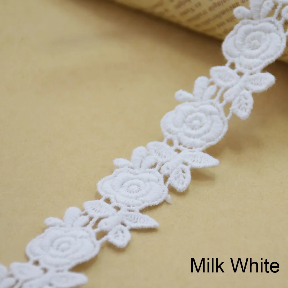 2.5cm White Cotton Embroided Lace Ribbon Guipure Trim Fabric DIY Sewing Accessories Supplies African FrenchLace Applique#3547