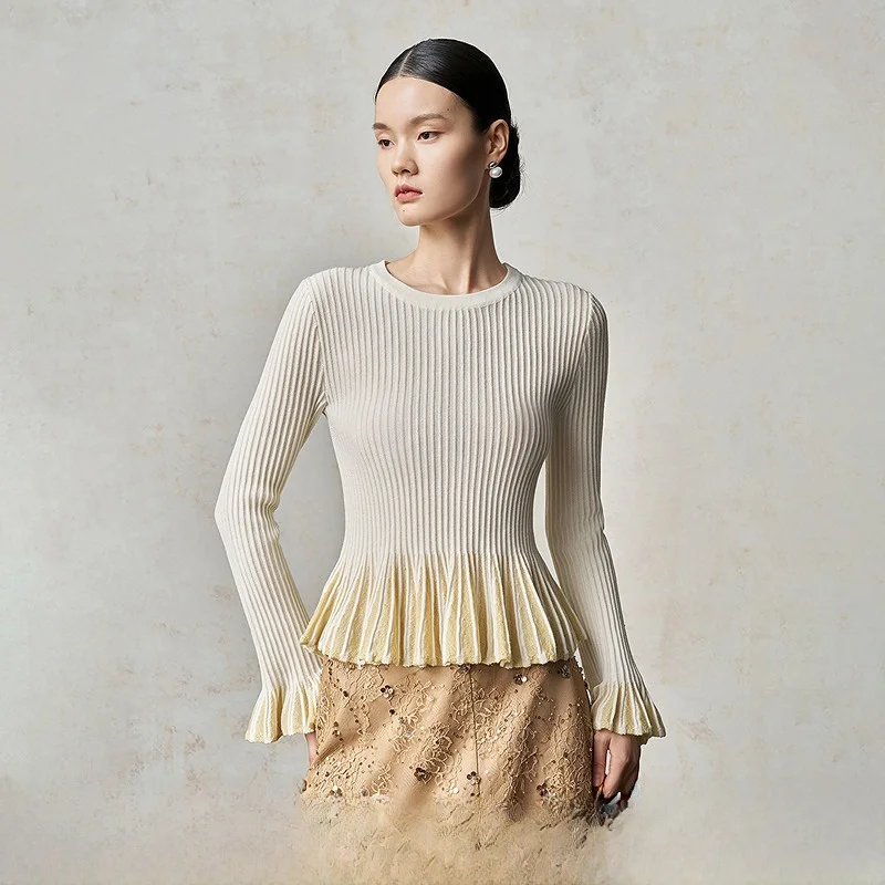 

Slimming Effectiven Women's Knitted Sweater Gold Sequin Waist-Cinching Autumn Winter New Sle Long Sve round Ne or...