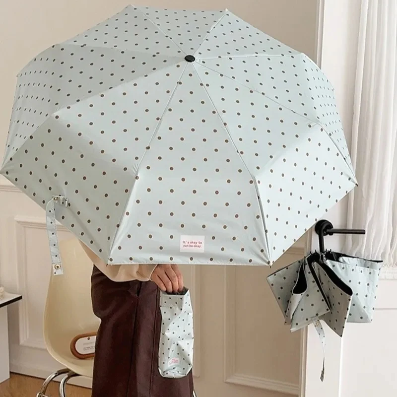 Summer Polka Dot Folding Umbrella 8 Ribs Windproof U Shape Handle Lightweight Manual UV Sunshade Rainproof Dual Use - view 3
