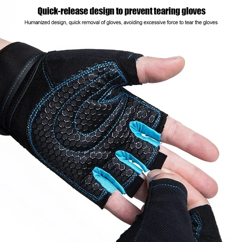 Men Gym Gloves Half Finger Cycling Gloves Pro Fitness Weight Lifting Body Building Training Sports Exercise Workout Bike Gloves