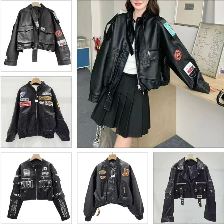 Foreign trade collision color stitching denim coat letter print loose women's jacket top popular all match