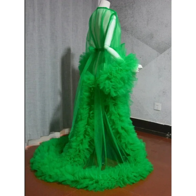 Women Dressing Gown Perspective Sheer Long Tulle Robe Puffy Pregnancy Maternity Dress for Baby Shower Nightgown Sleepwear custom view 2