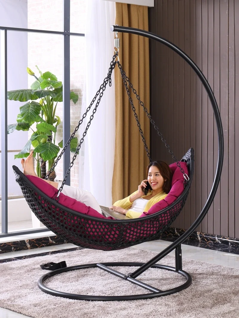 Leisure Hanging Chair Basket Indoor Balcony Outdoor Metal Swing Rattan Braided Cradle Chair Outdoor