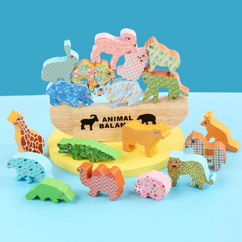 Kit de juguetes de bloques de equilibrio de animales para niños, juguetes de dinosaurios apilables de madera para niños, coordinación mano-ojo