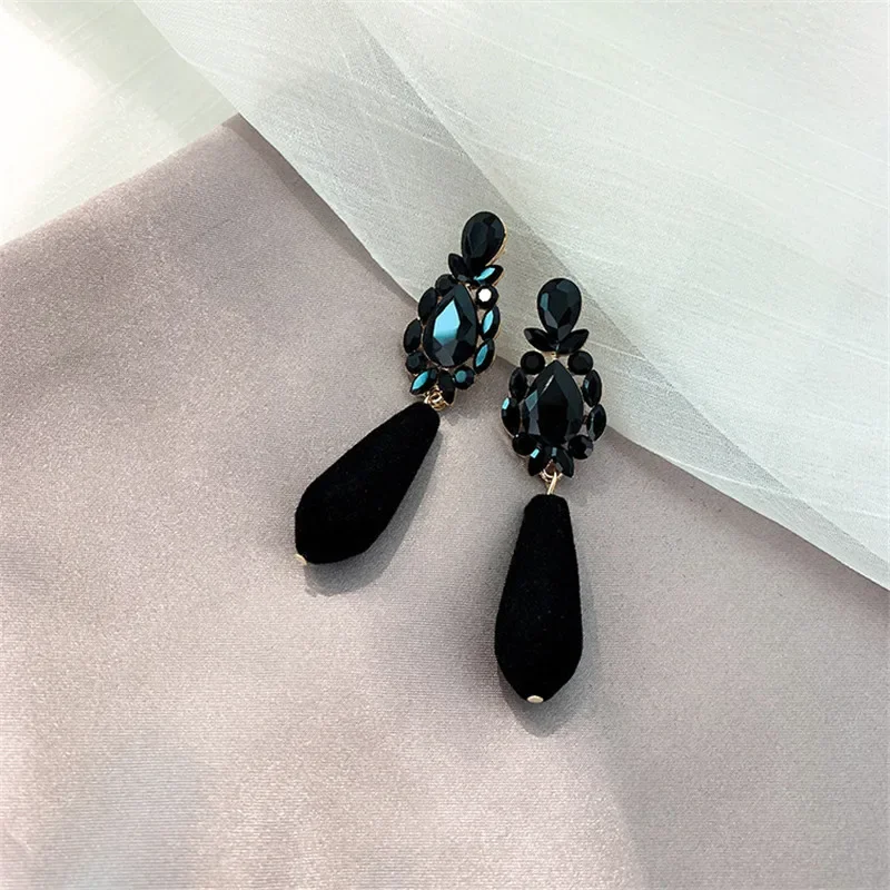 Korea New Design Fashion Jewelry Black Water Drop Resin Crystal Earrings Upscale Party Earrings for women gift